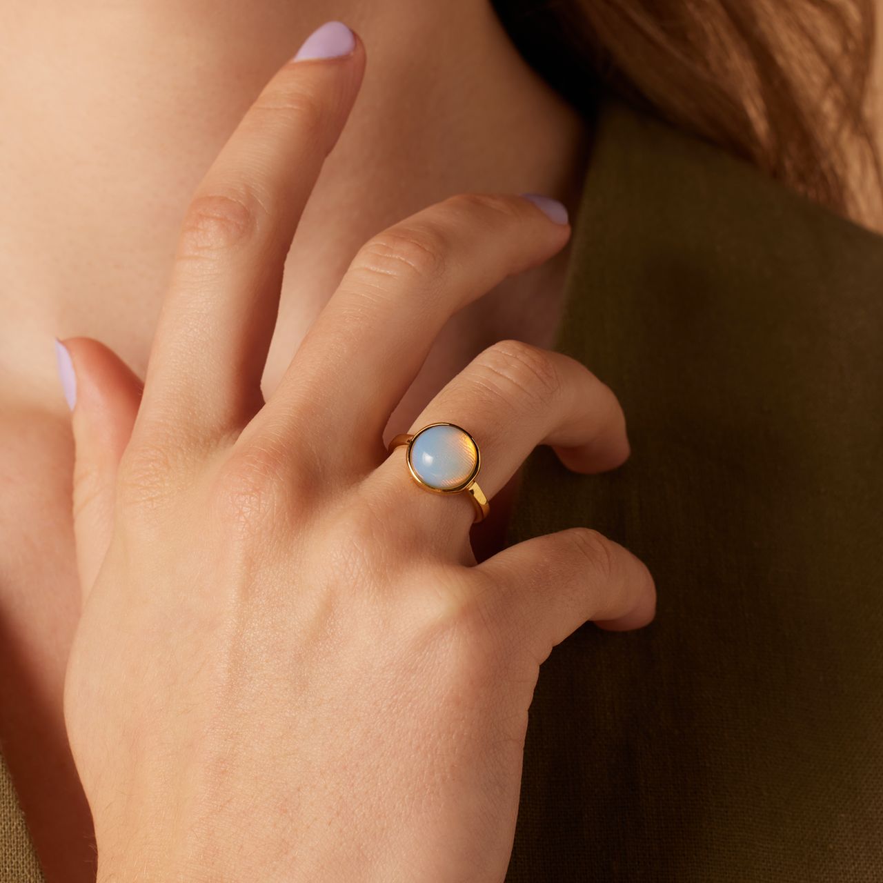 Stalen goldplated ring met opaal voor dames