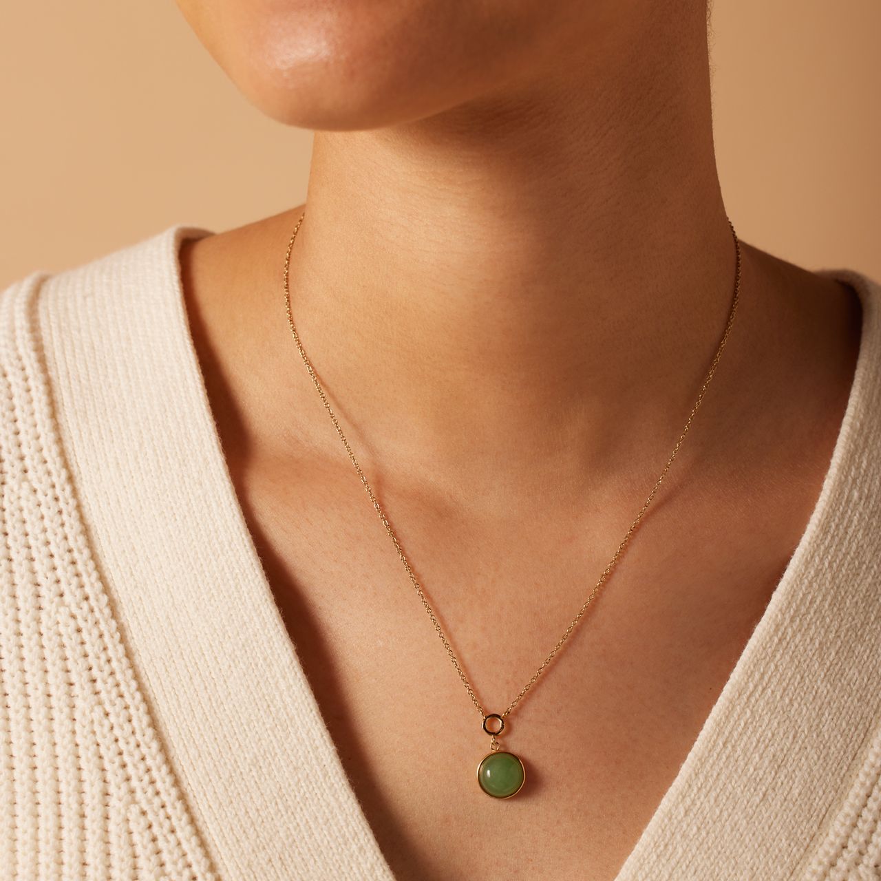 Stalen goldplated ketting met groen aventurijn