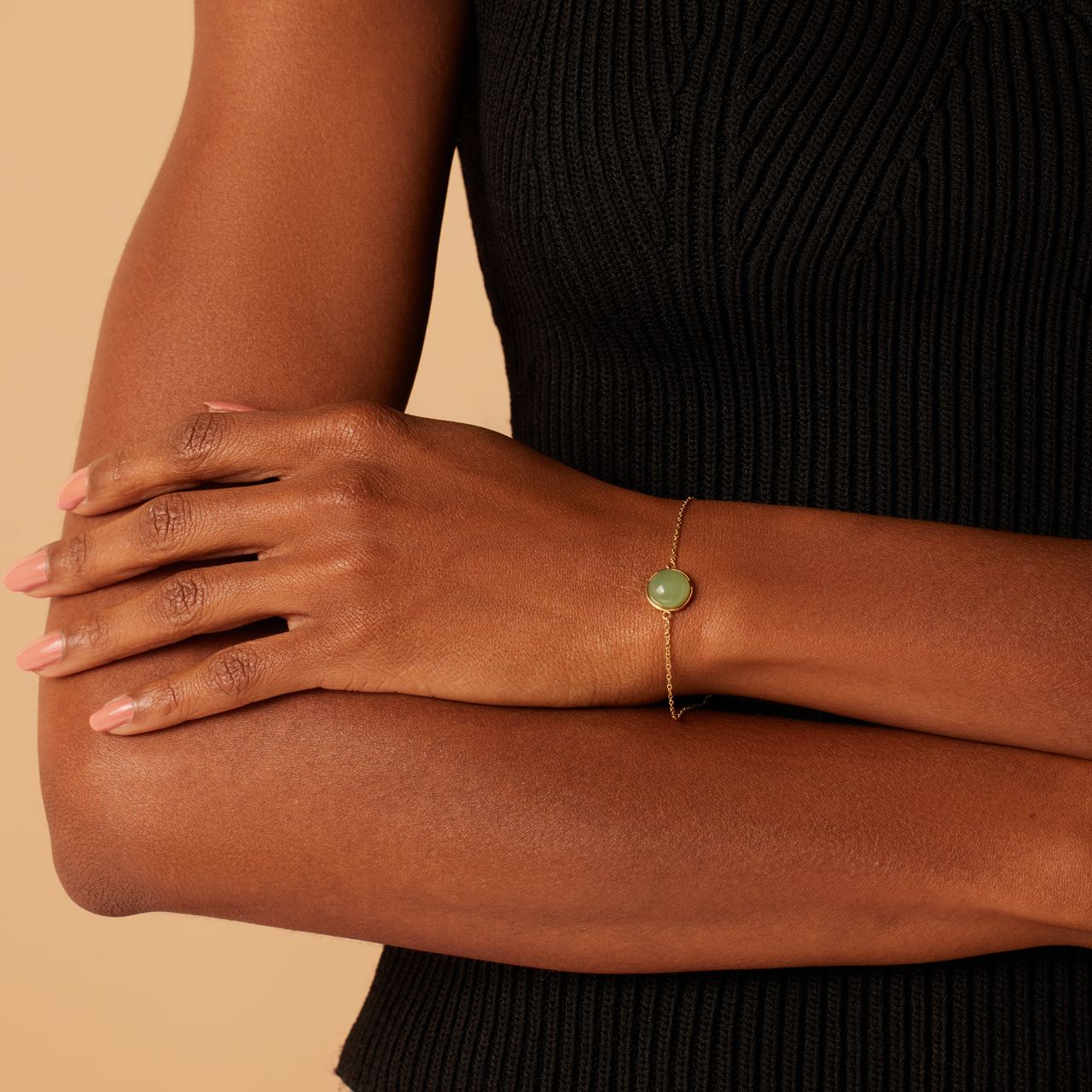 Stainless steel goldplated fantasiearmband met groene aventurijn voor dames