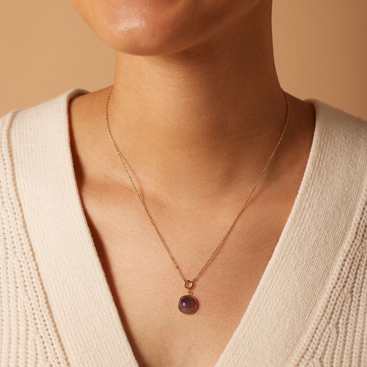 Halskette aus Edelstahl, vergoldet, mit Amethyst