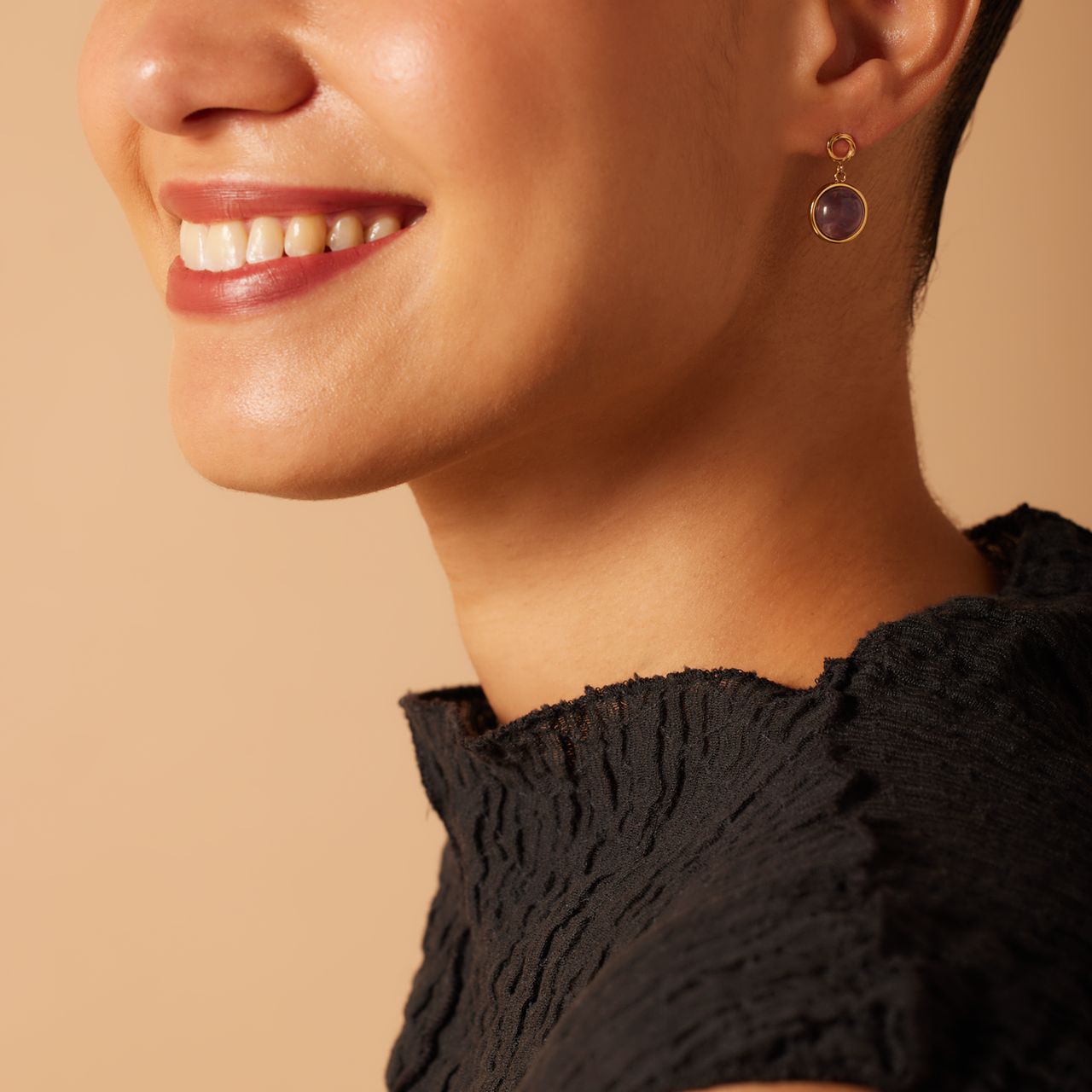Stalen goldplated oorhangers met amethyst voor dames