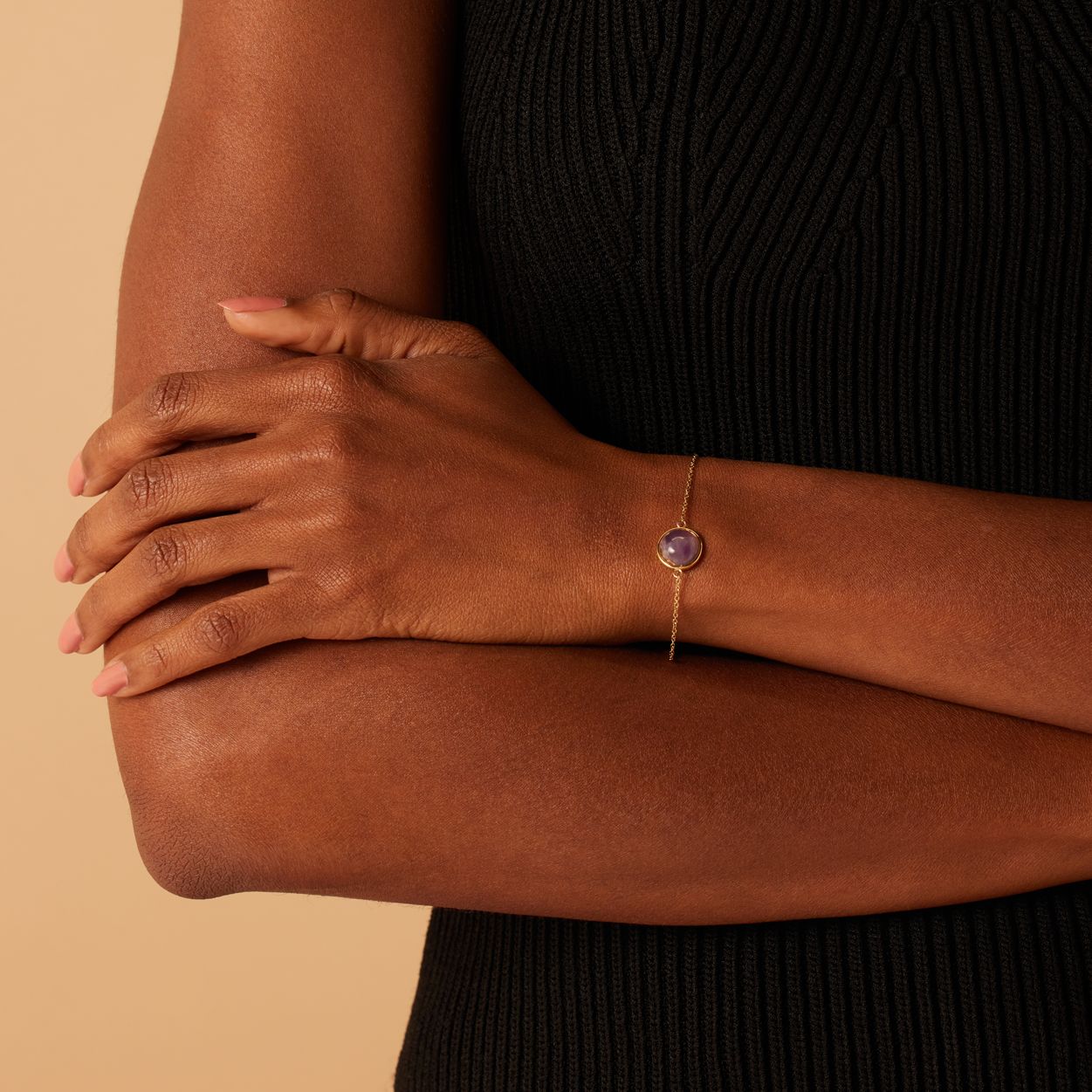 Stalen goldplated fantasiearmband met amethyst voor dames