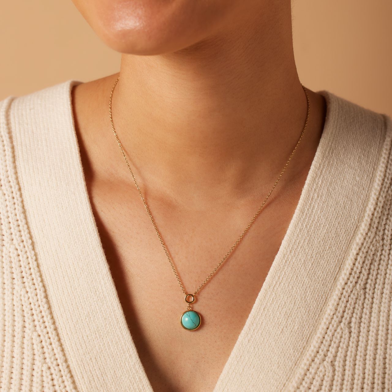 Stalen goldplated ketting met hanger met turquoise voor dames