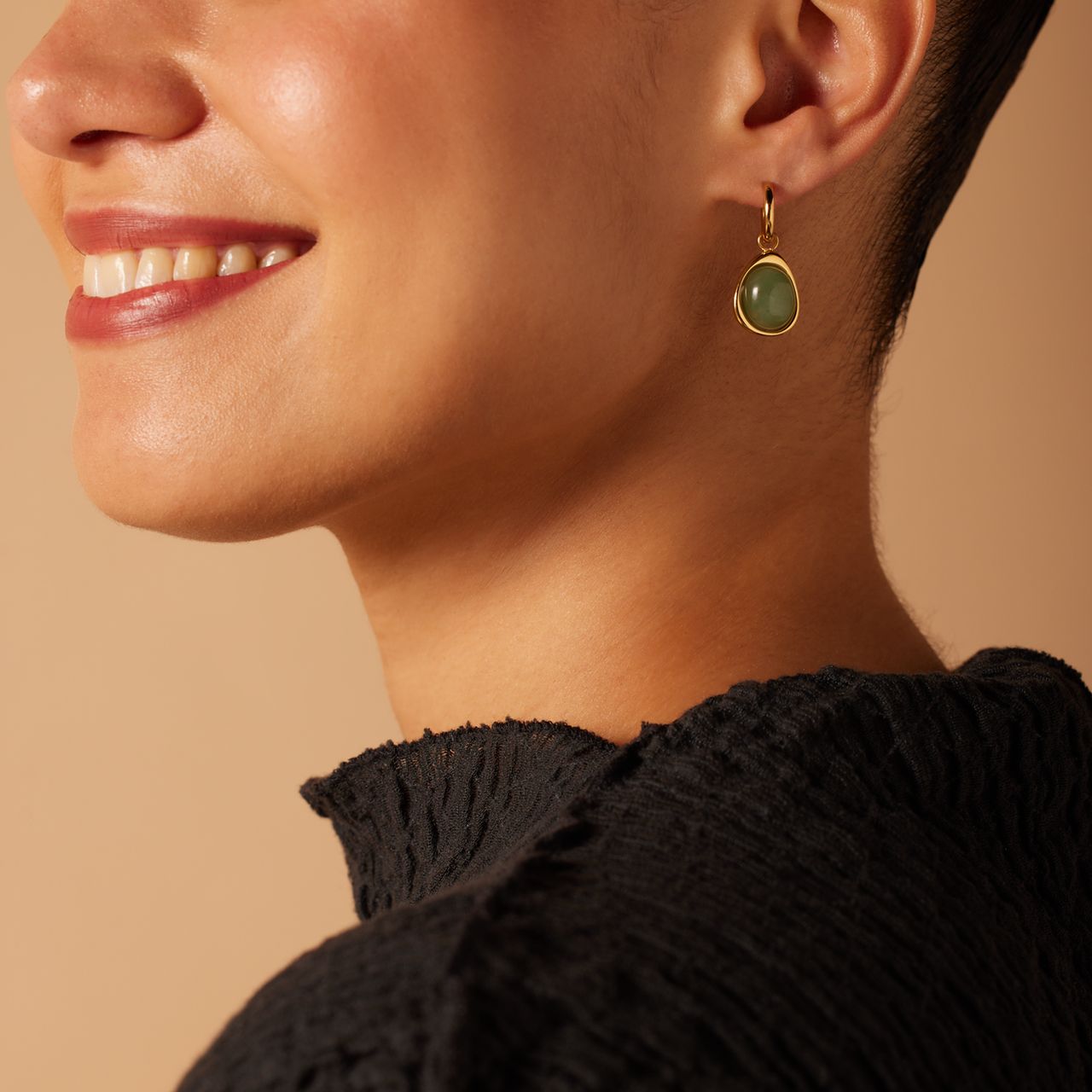 Stalen goldplated oorringen met groen aventurijn voor dames