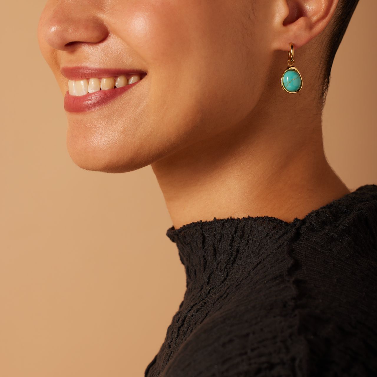 Stainless steel goldplated oorringen met turquoise voor dames