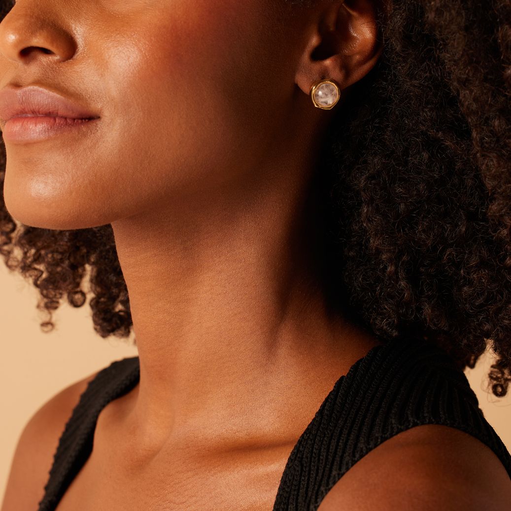 Stainless steel goldplated oorknoppenmet rozenkwarts voor dames