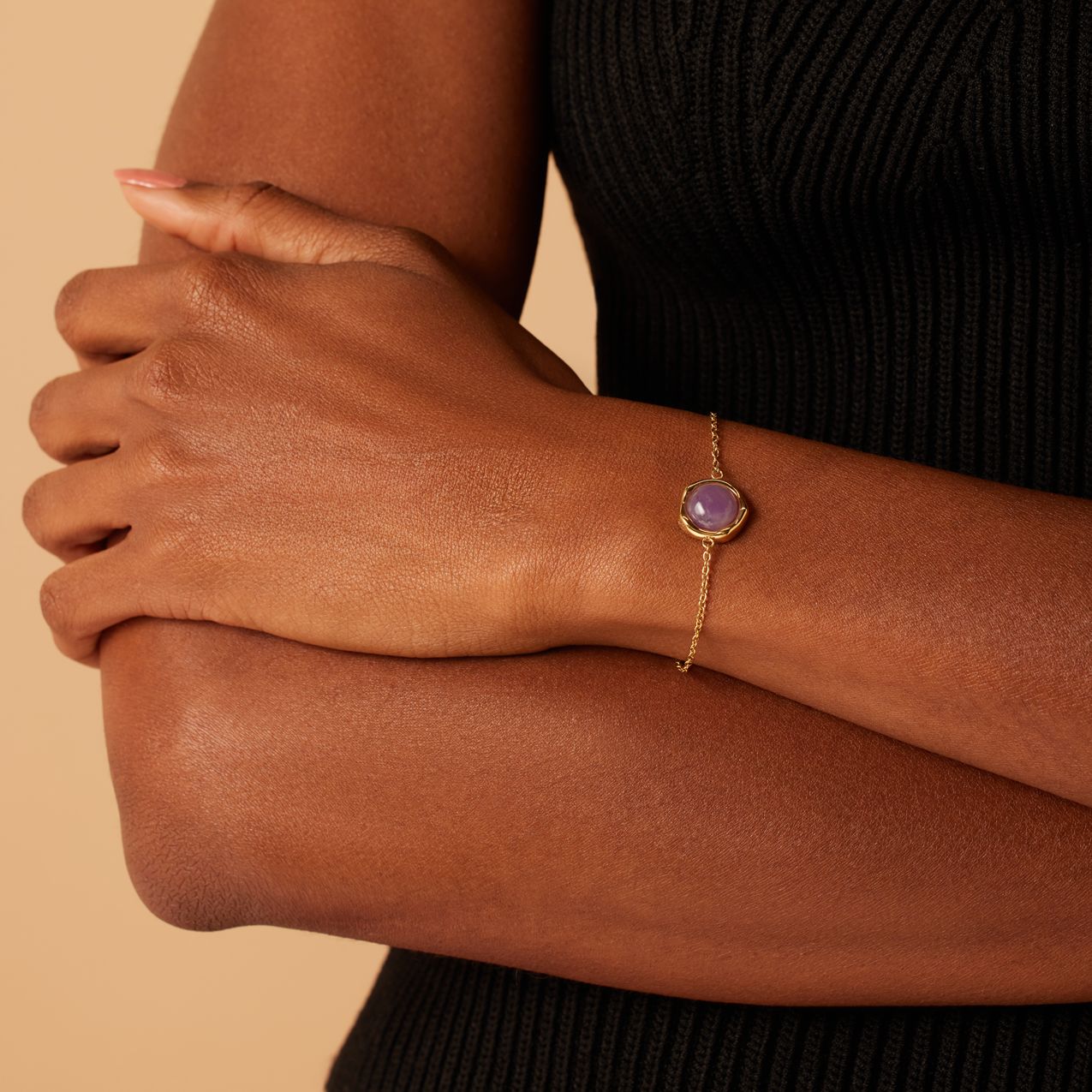 Stalen goldplated fantasiearmband met amethyst voor dames