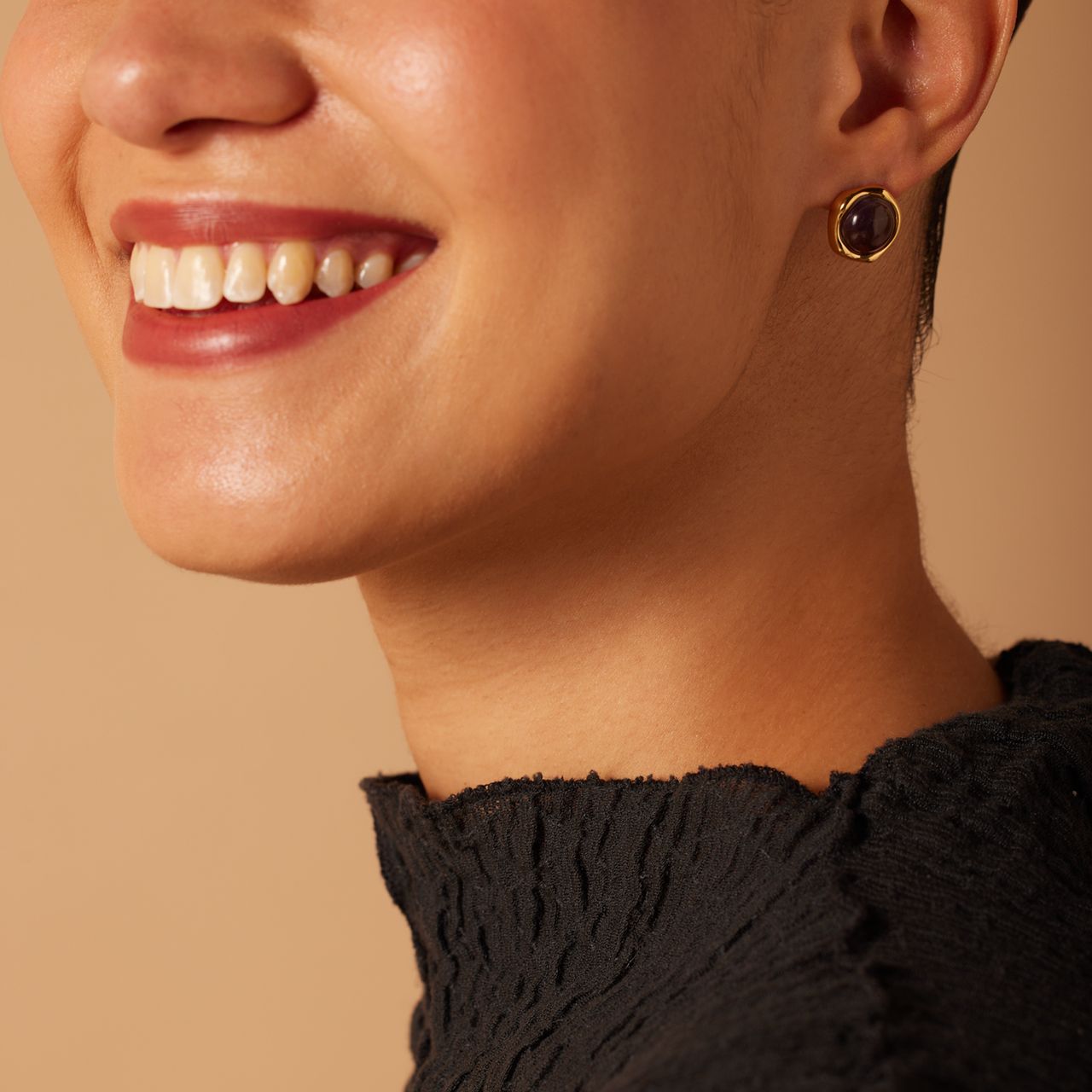 Stainless steel goldplated oorknoppen met amethyst voor dames