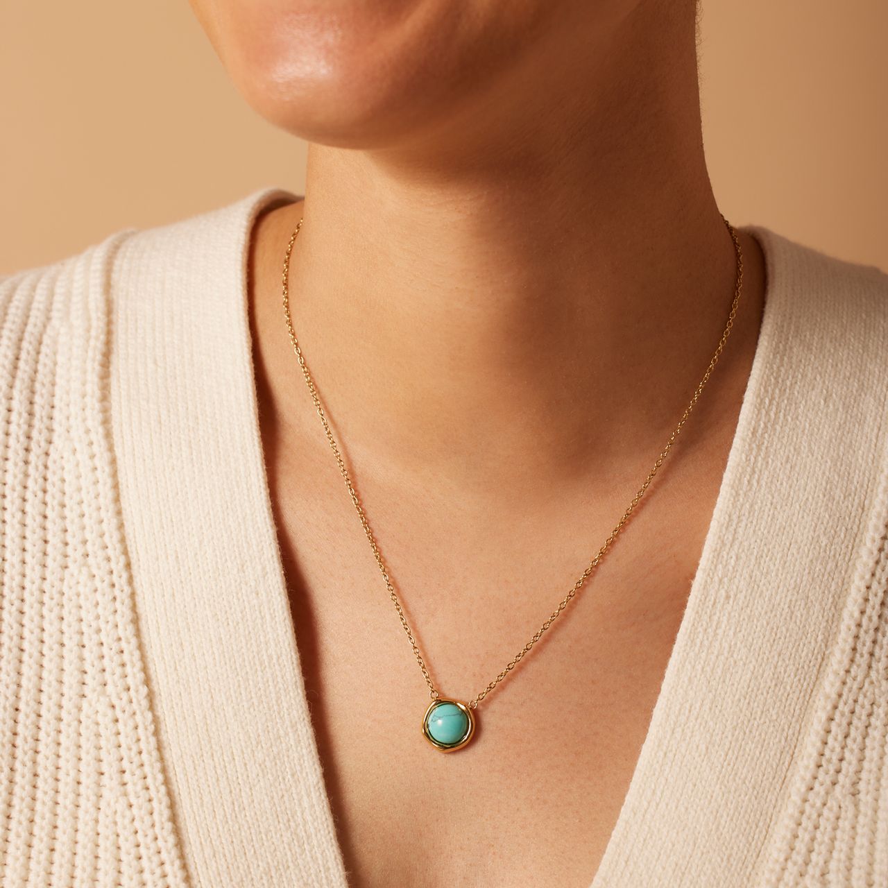 Stalen goldplated ketting met hanger met turquoise voor dames