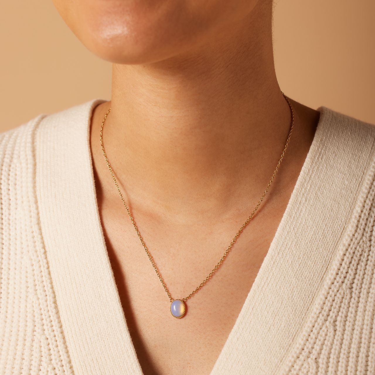 Stalen goldplated ketting met hanger met opaal voor dames