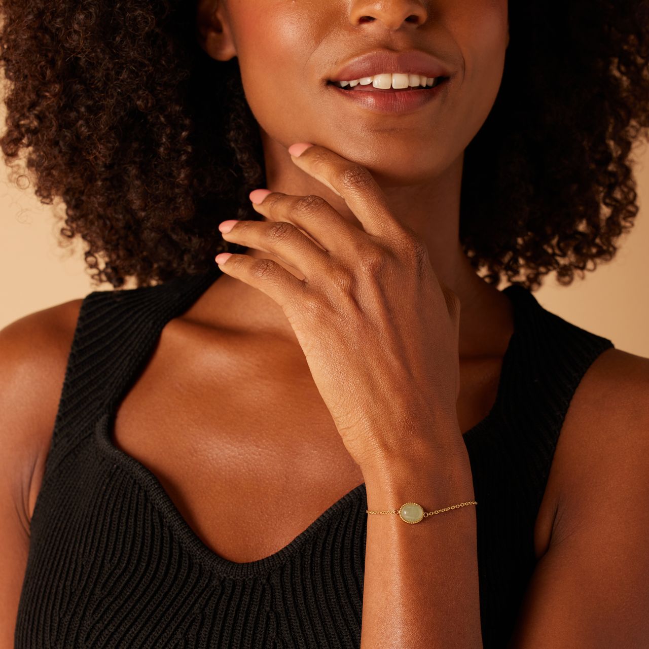 Stalen goldplated fantasiearmband met groene aventurijn voor dames