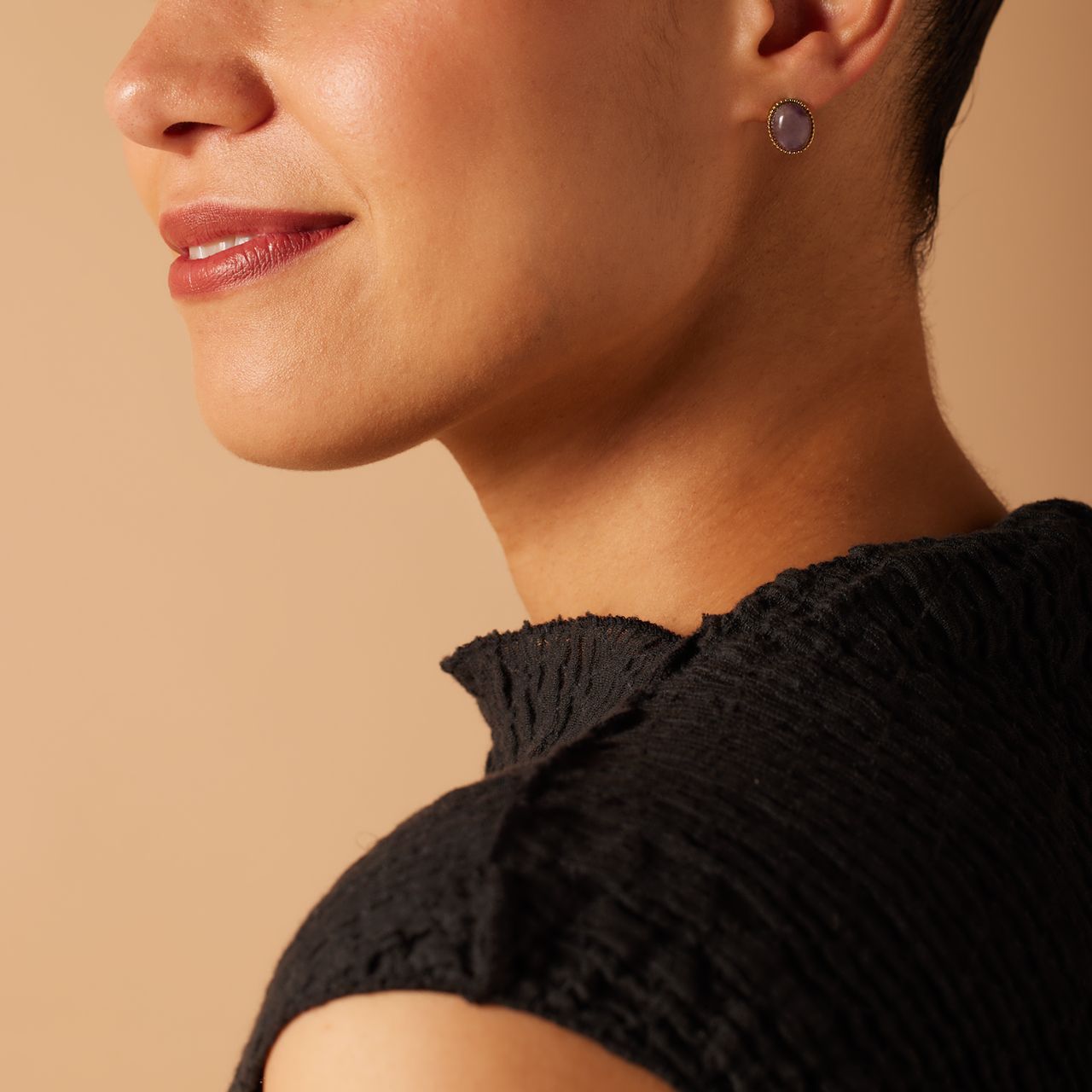 Stainless steel goldplated oorknoppen met amethyst voor dames