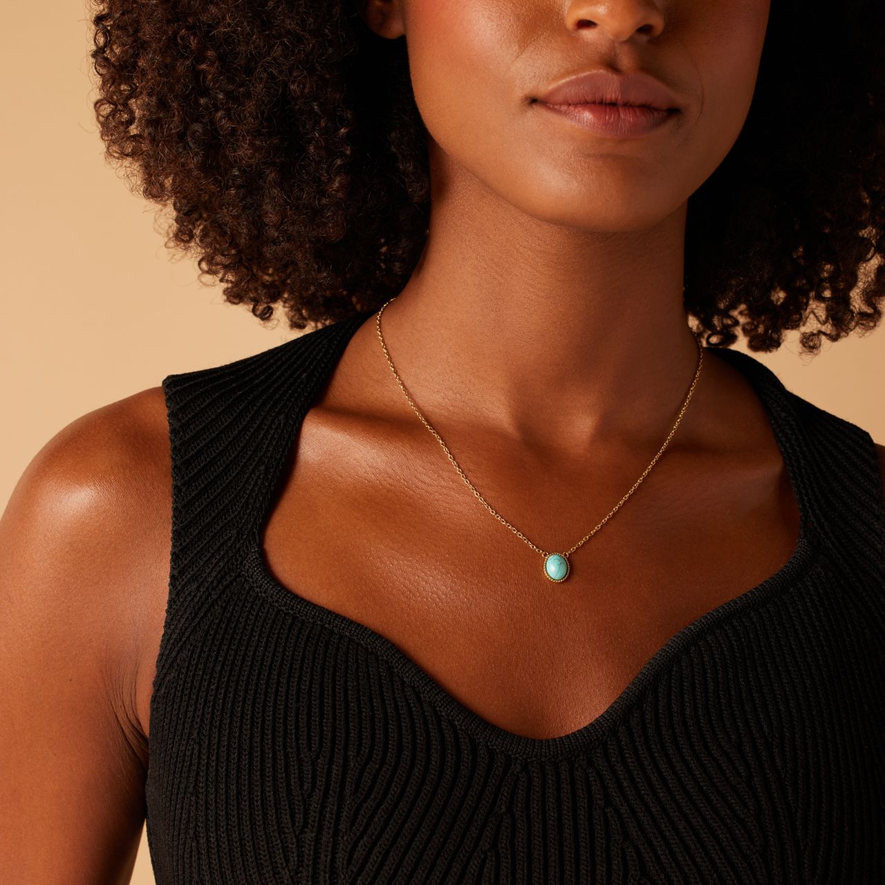 Stalen goldplated ketting met hanger met turquoise voor dames