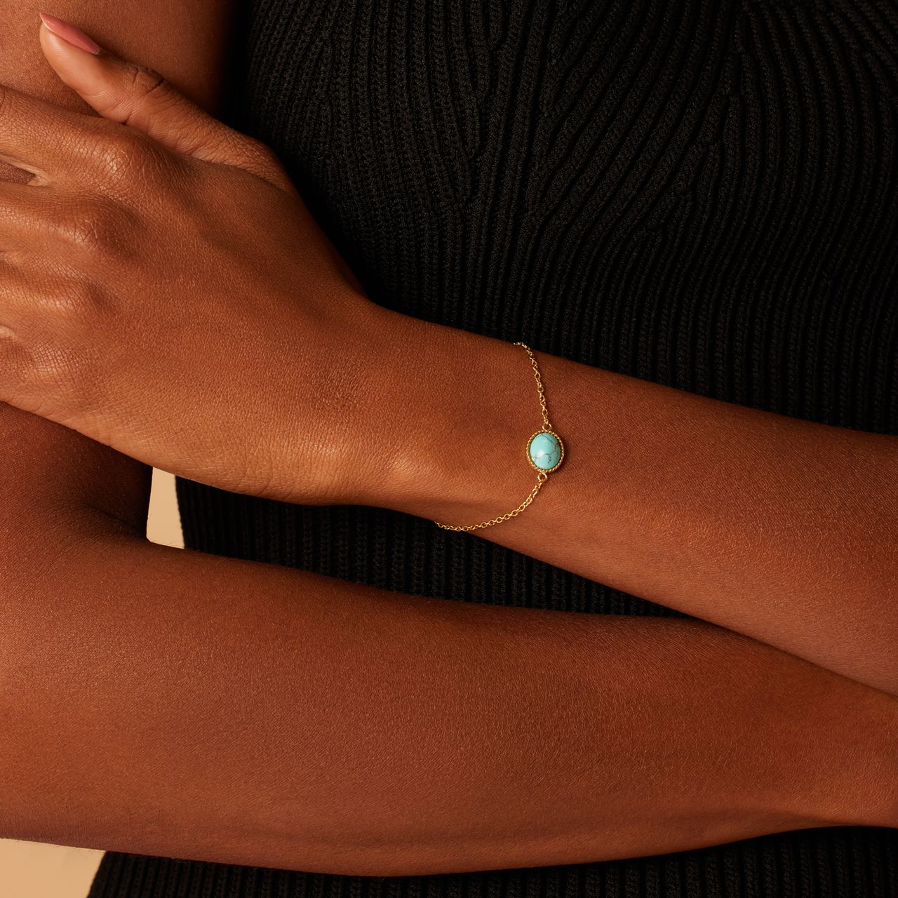 Stainless steel goldplated fantasiearmband met turquoise voor dames