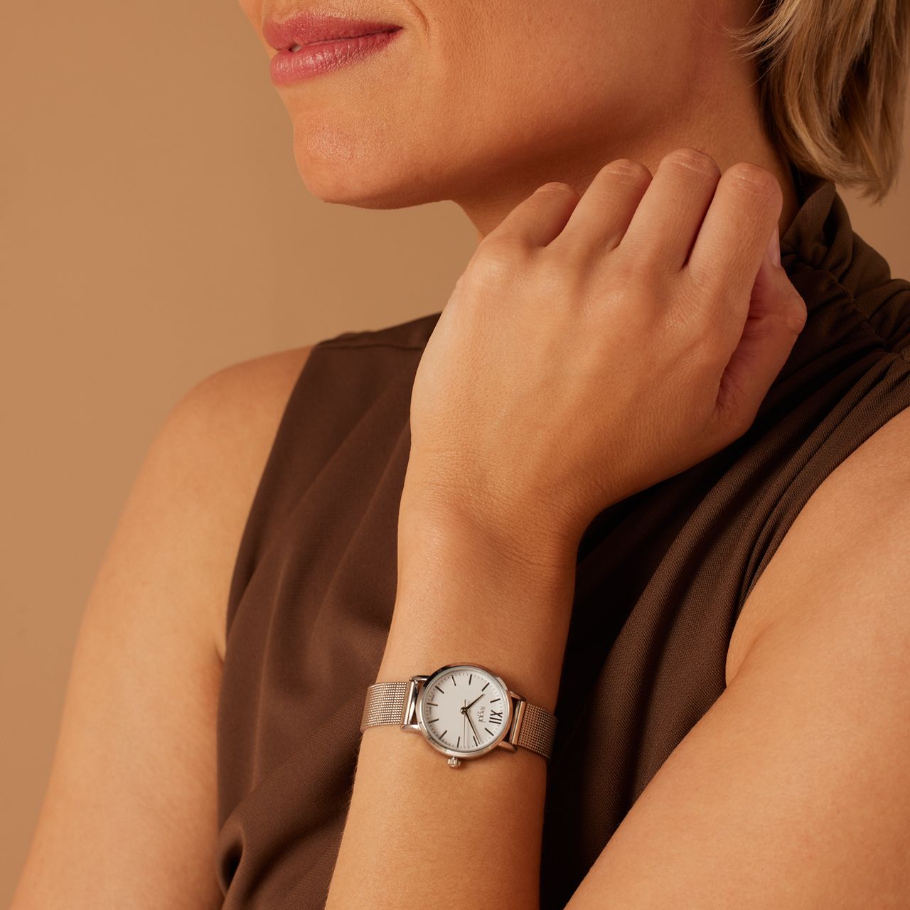 Regal horloge met zilverkleurige meshband