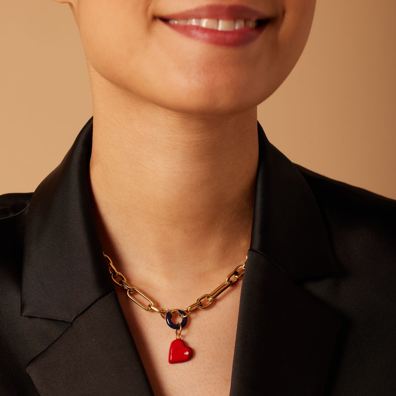 Stalen goldplated hanger hart met rood emaille voor dames