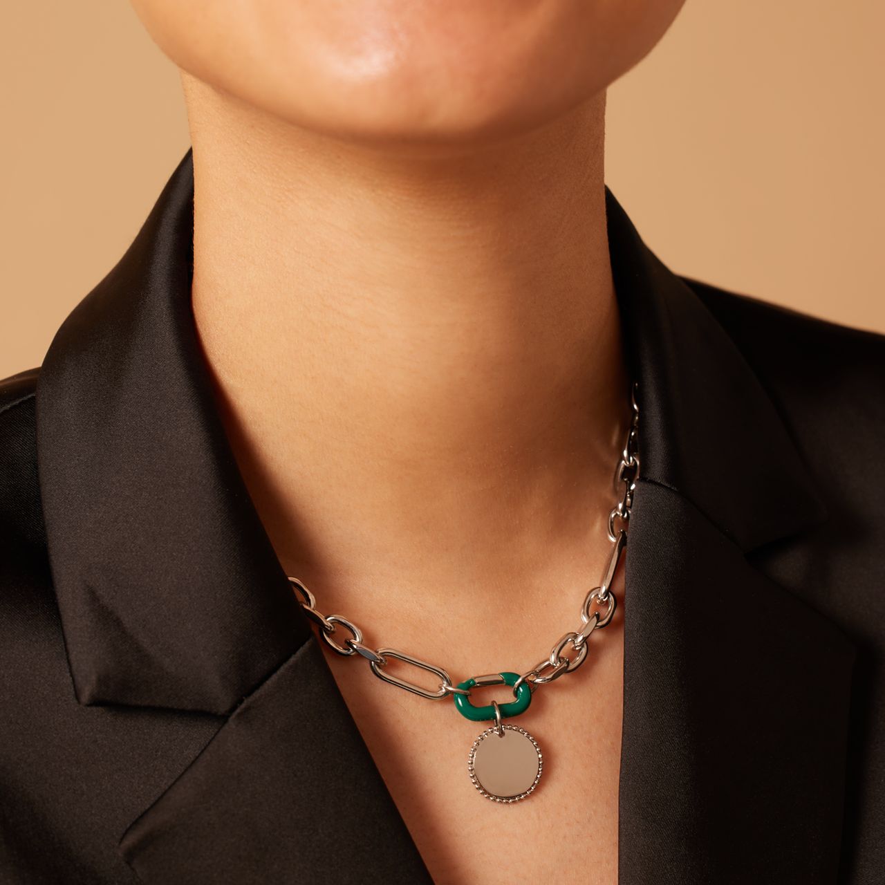 Stainless steel bedel sluiting ovaal groene emaille