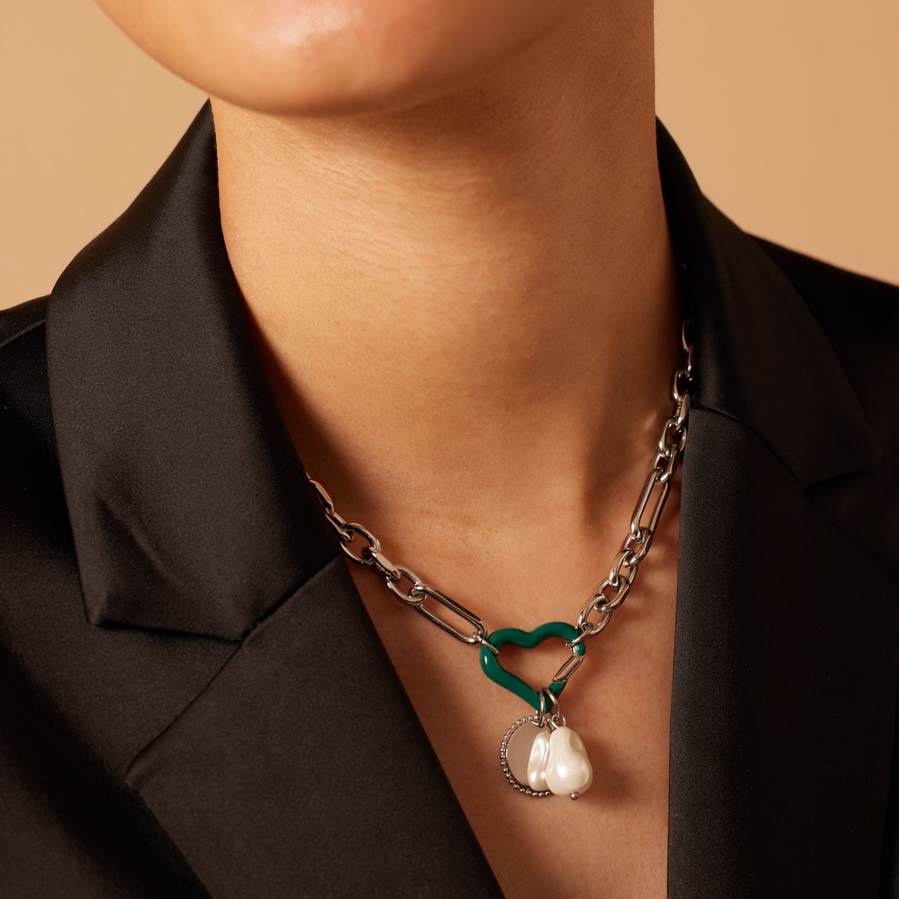 Stainless steel bedel sluiting hart groene emaille