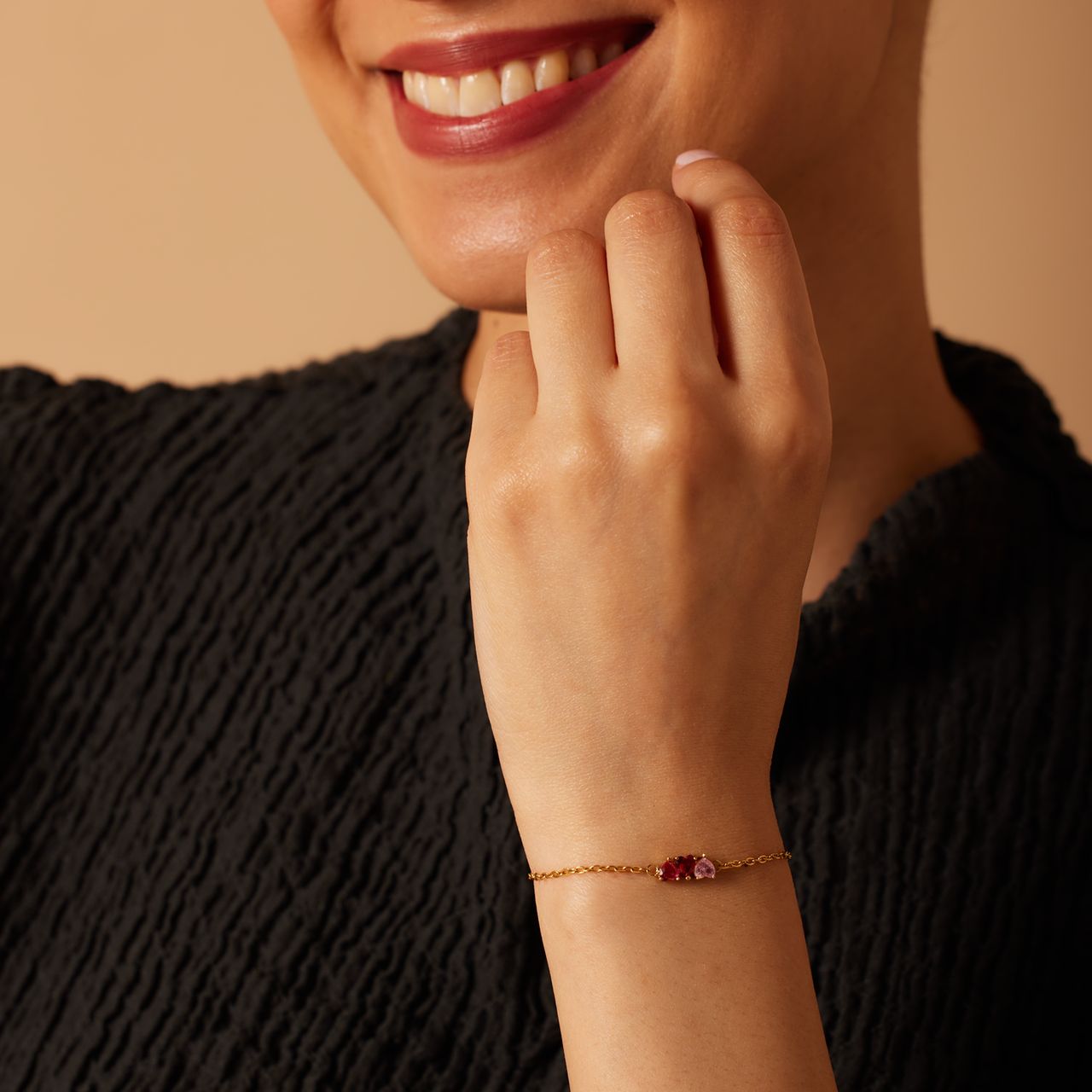 Stalen goldplated fantasiearmband met hanger hart met zirkonia voor dames