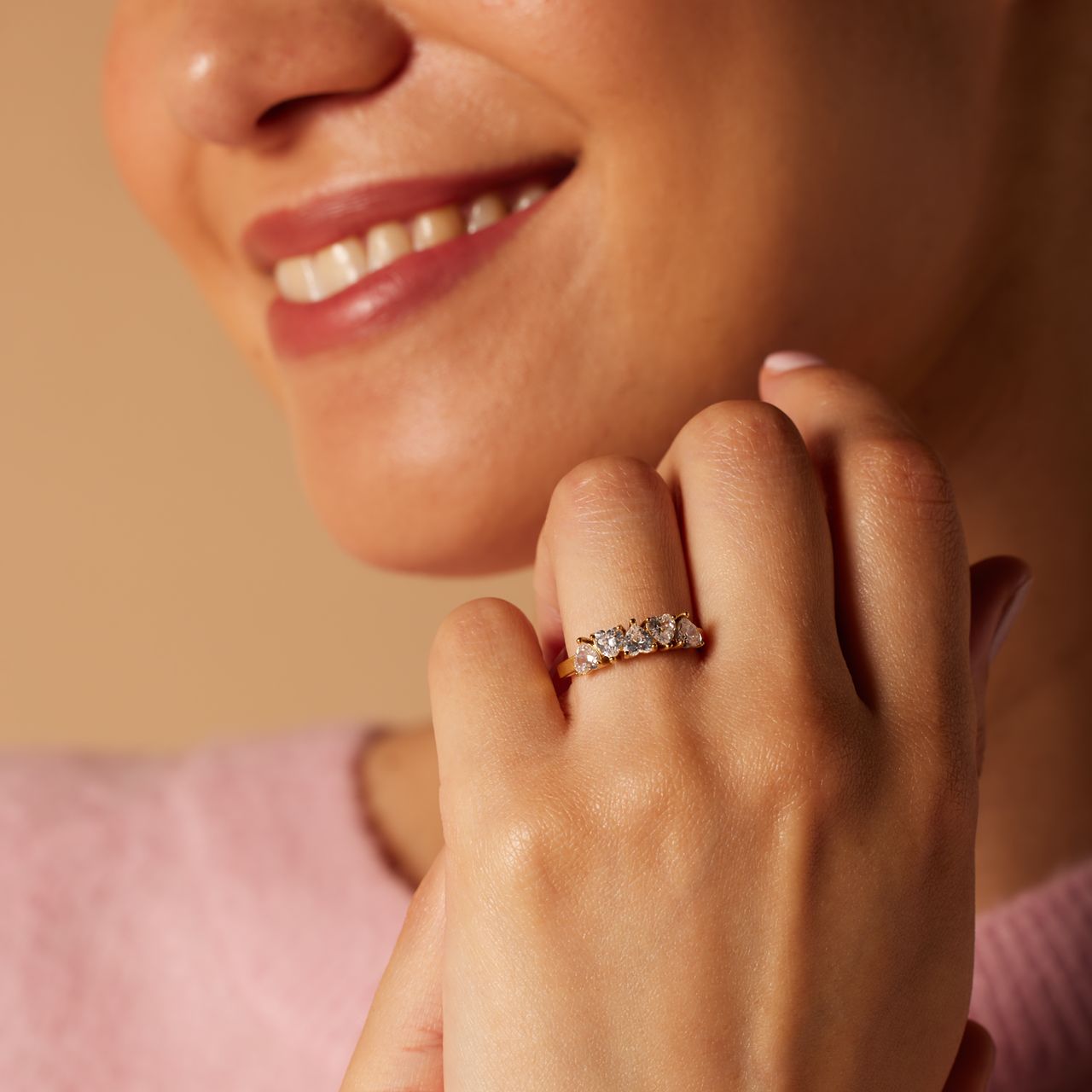 Stalen goldplated ring hart met zirkonia voor dames