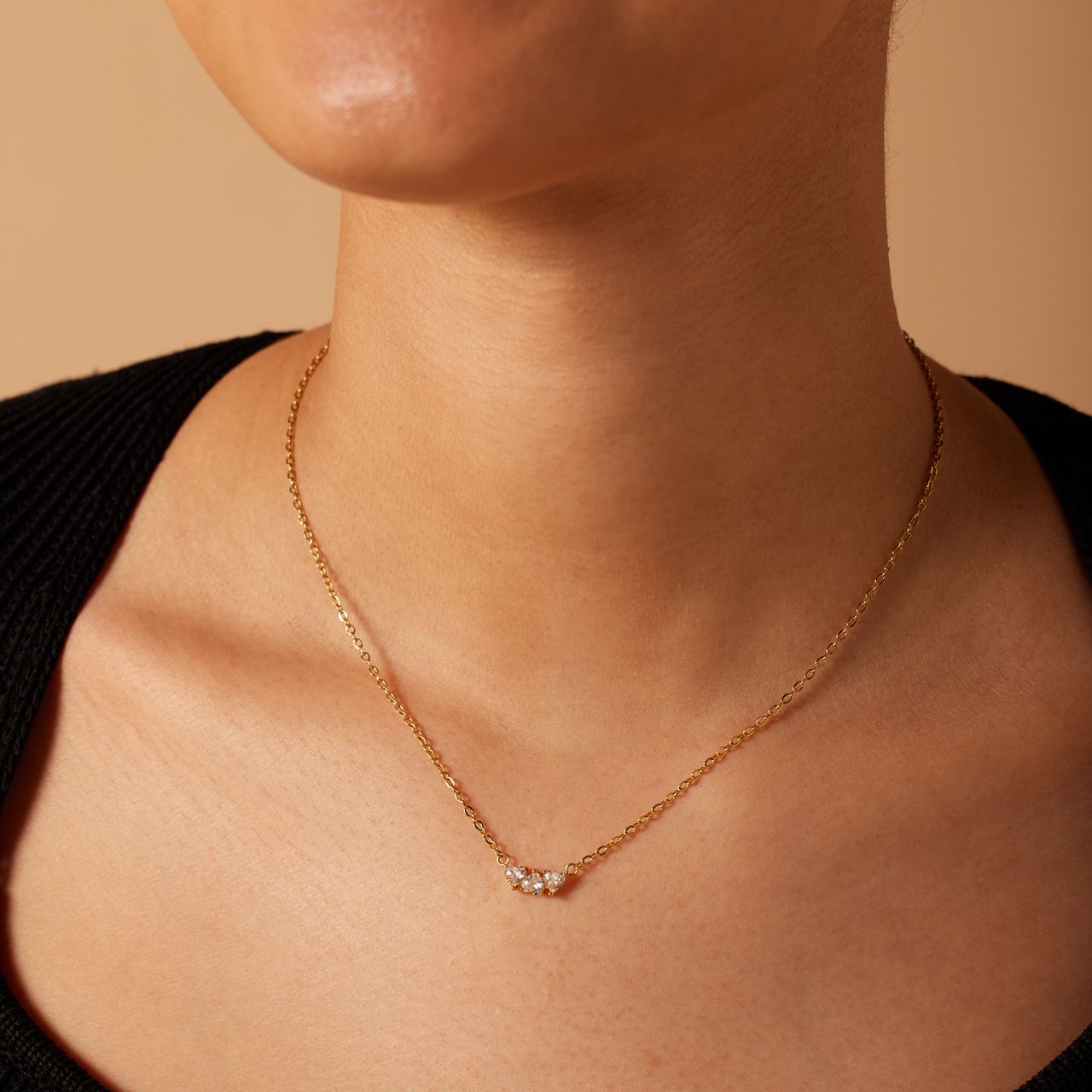 Stalen goldplated ketting met hanger hart met zirkonia voor dames
