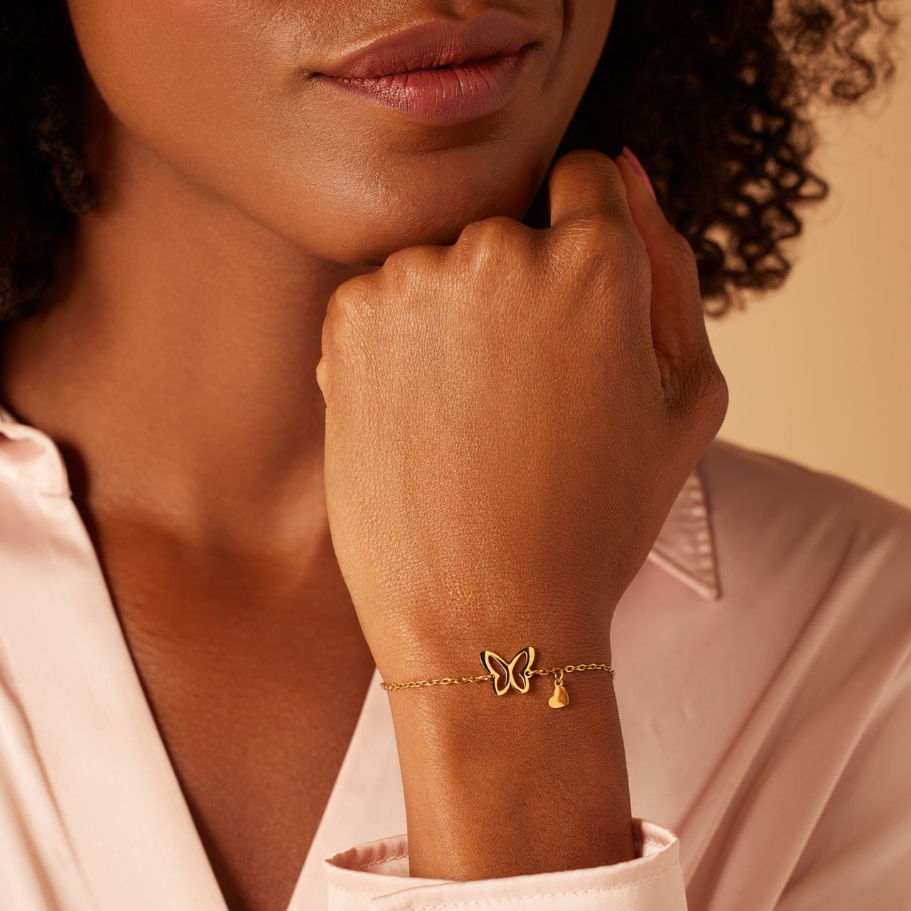 Stalen goldplated armbanden set voor dames met vlinder