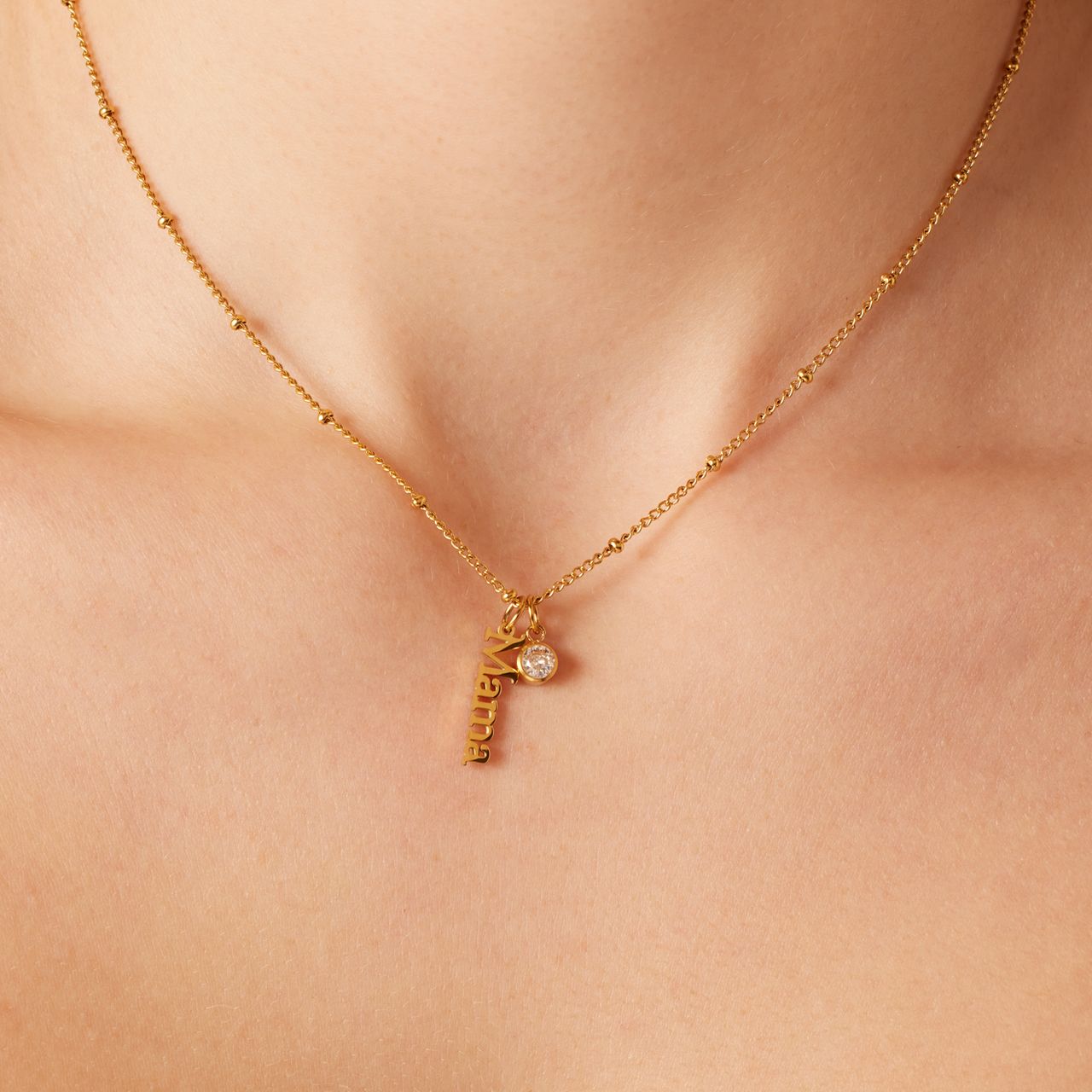 Stalen goldplated ketting met hanger mama met zirkonia voor dames