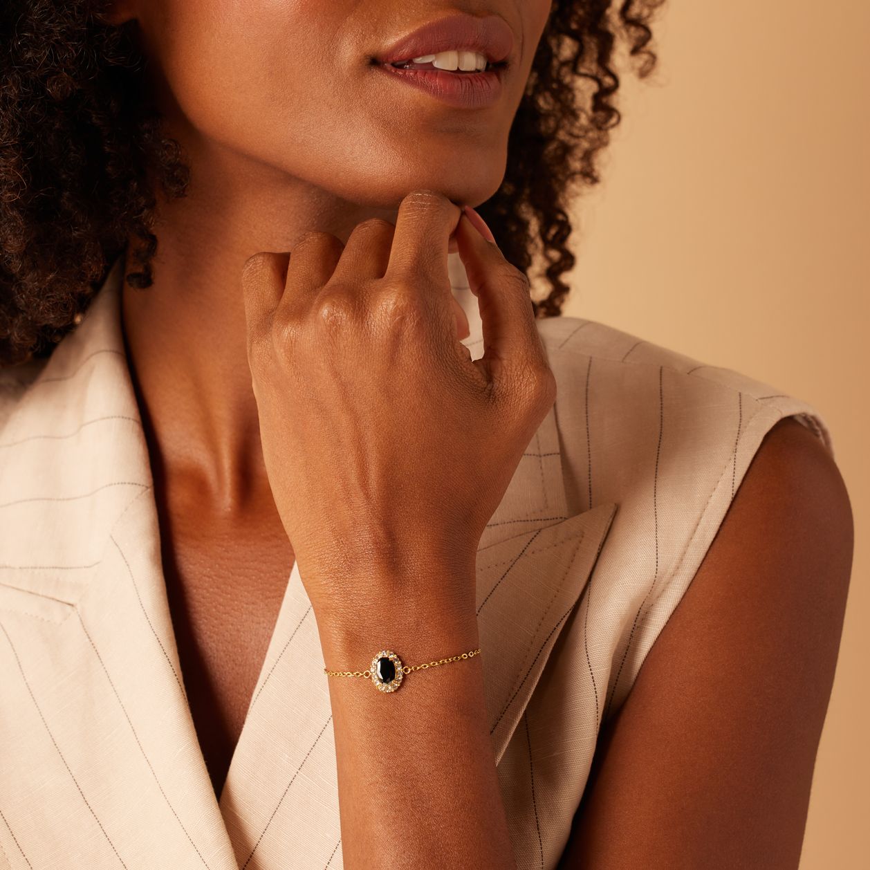 Stainless steel goldplated vintage armband met zwart zirkonia
