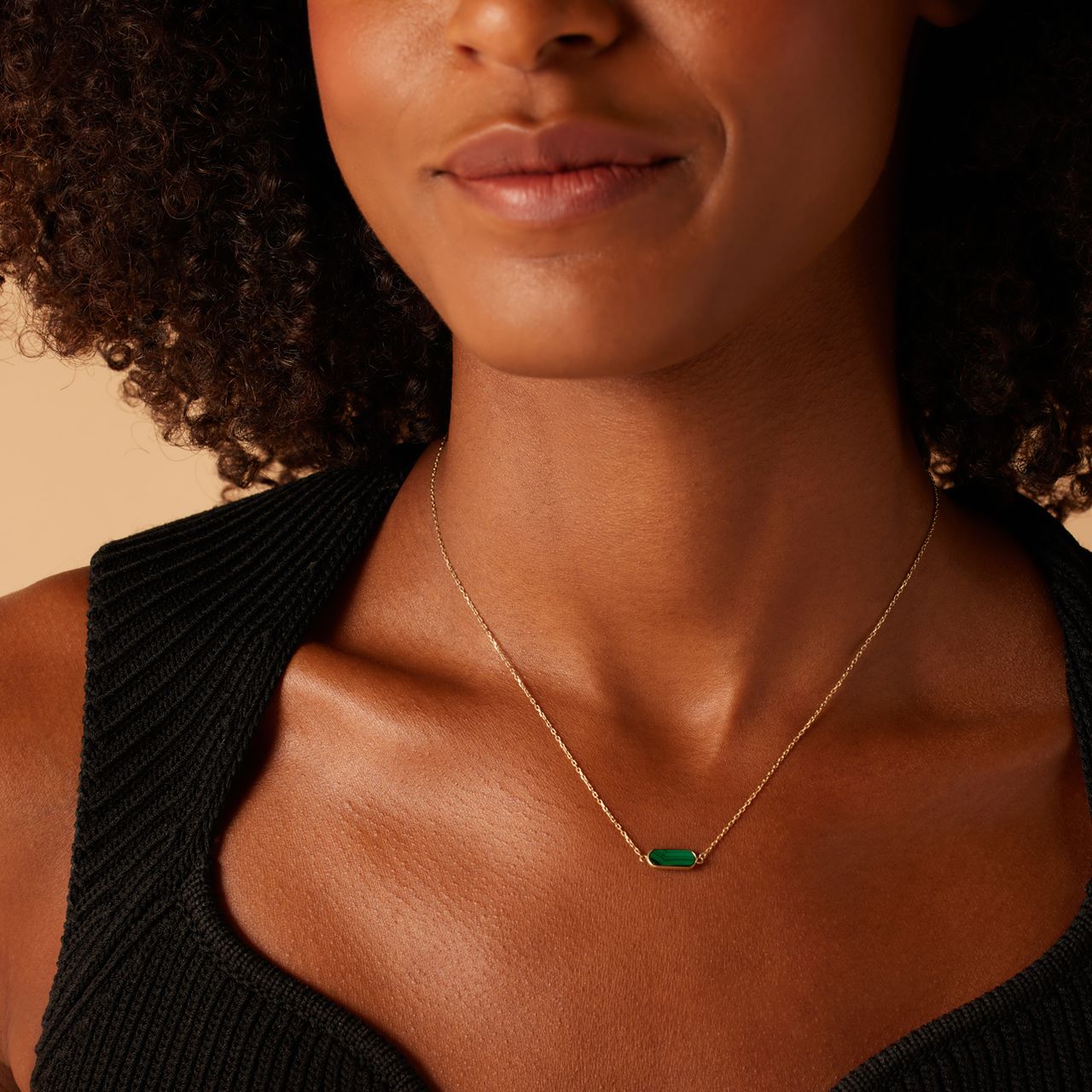 14 Karat Gelbgoldkette mit Malachit