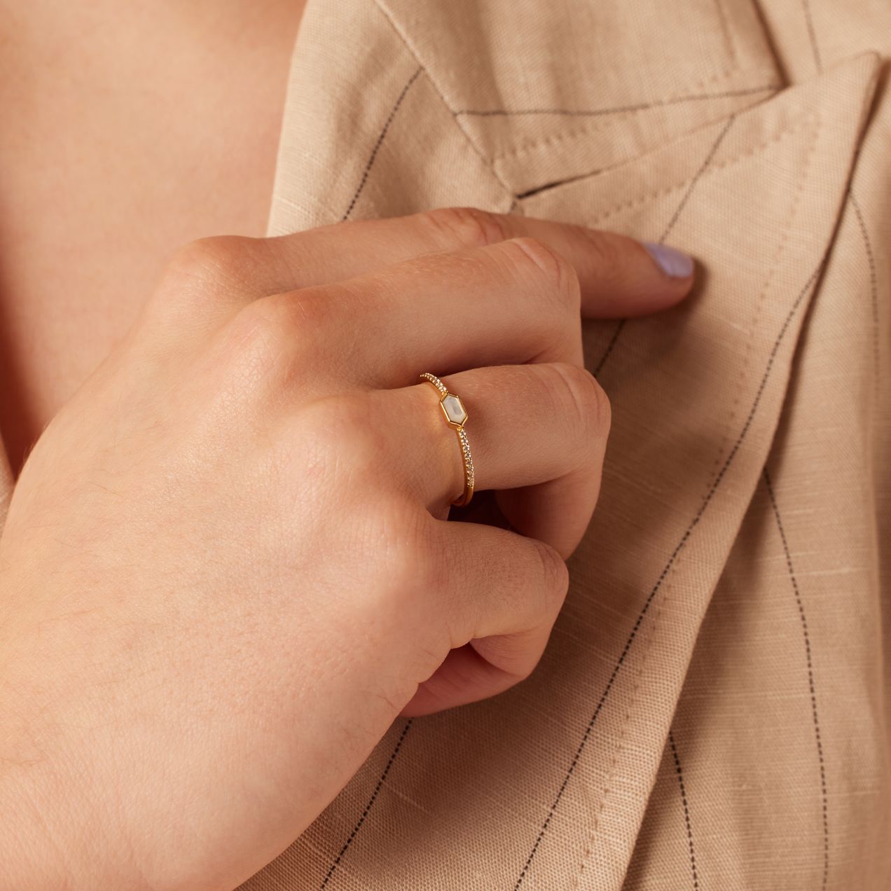 Ring aus 925er Silber, vergoldet, Perlmutt