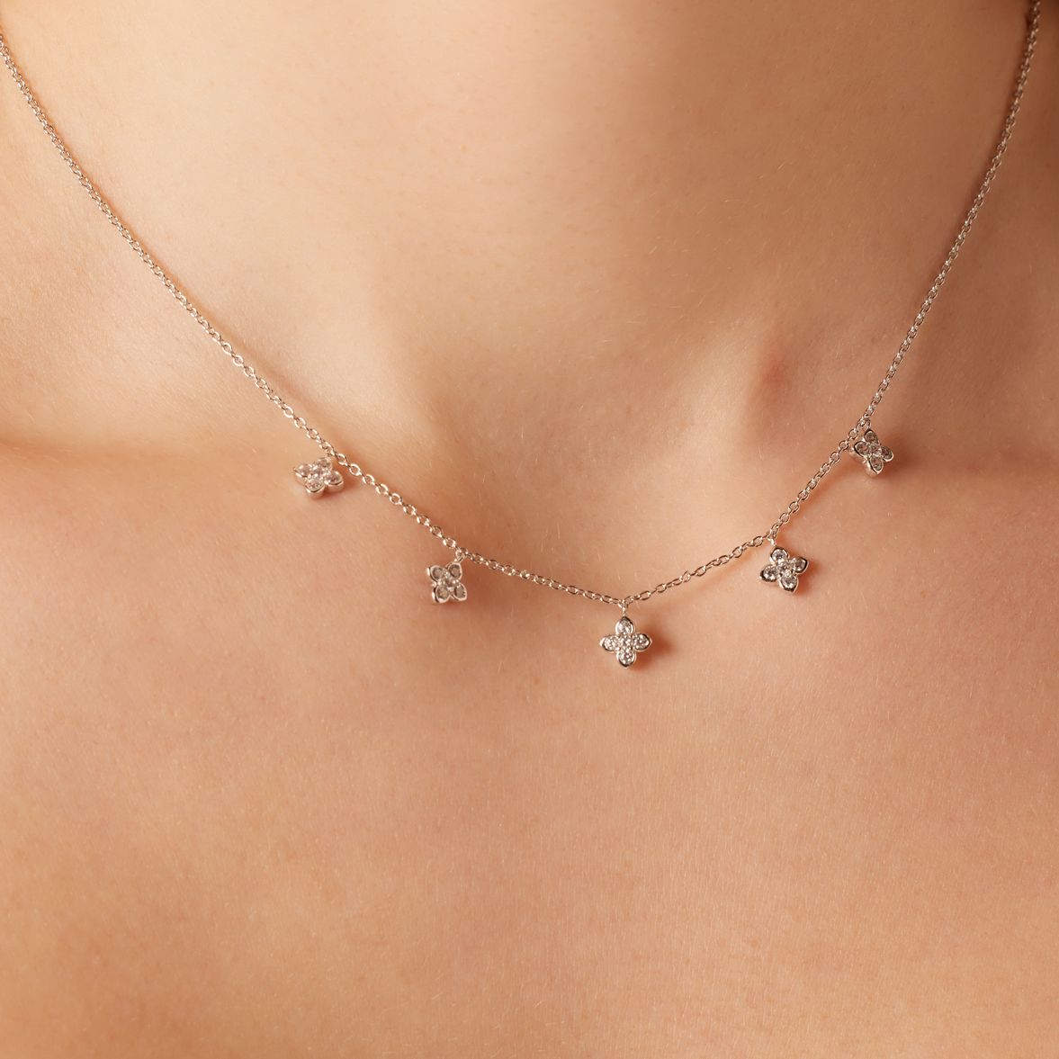 Halskette, 925 Silber, mit Anhängern in Sternform mit Zirkonia