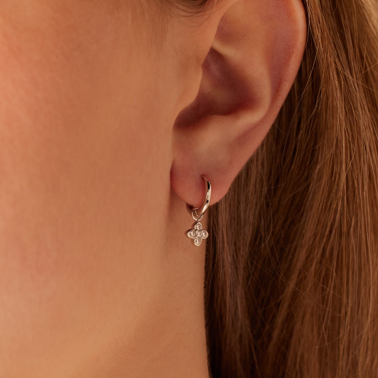 Ohrringe, 925 Silber, mit Anhänger, blume und Zirkonia