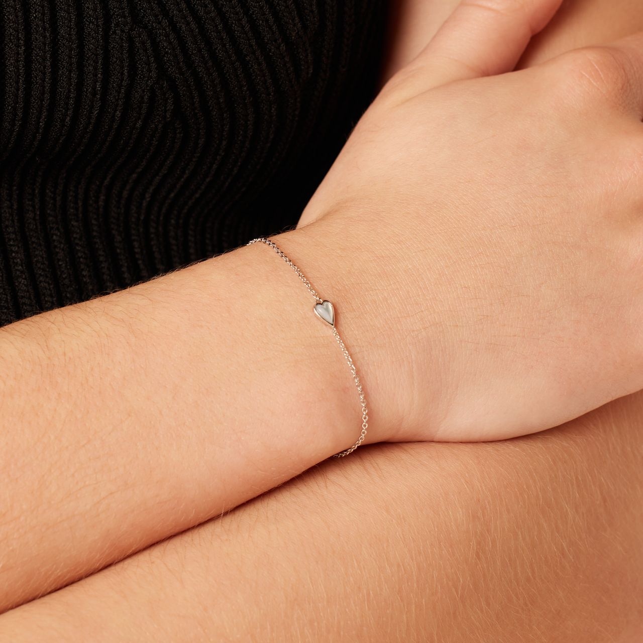Armband aus 925er Silber, Herz, Perlmutt