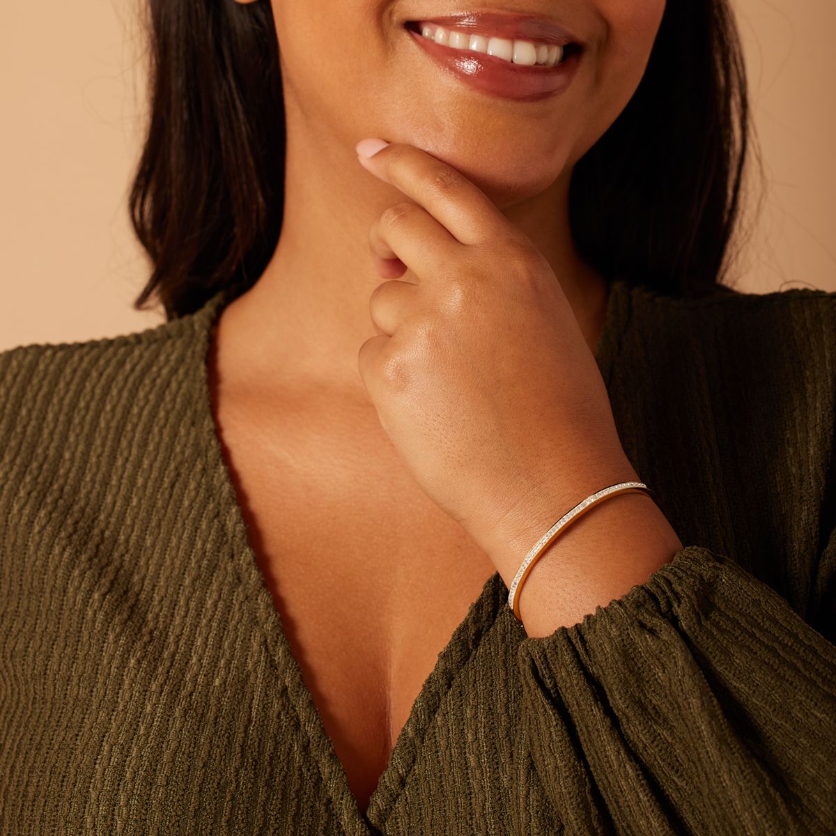 Stalen goldplated bangle small met kristal