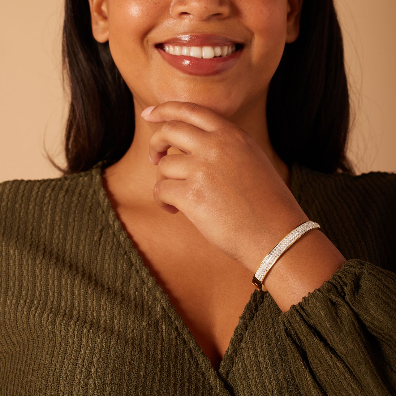 Stainless steel goldplated bangle met kristal