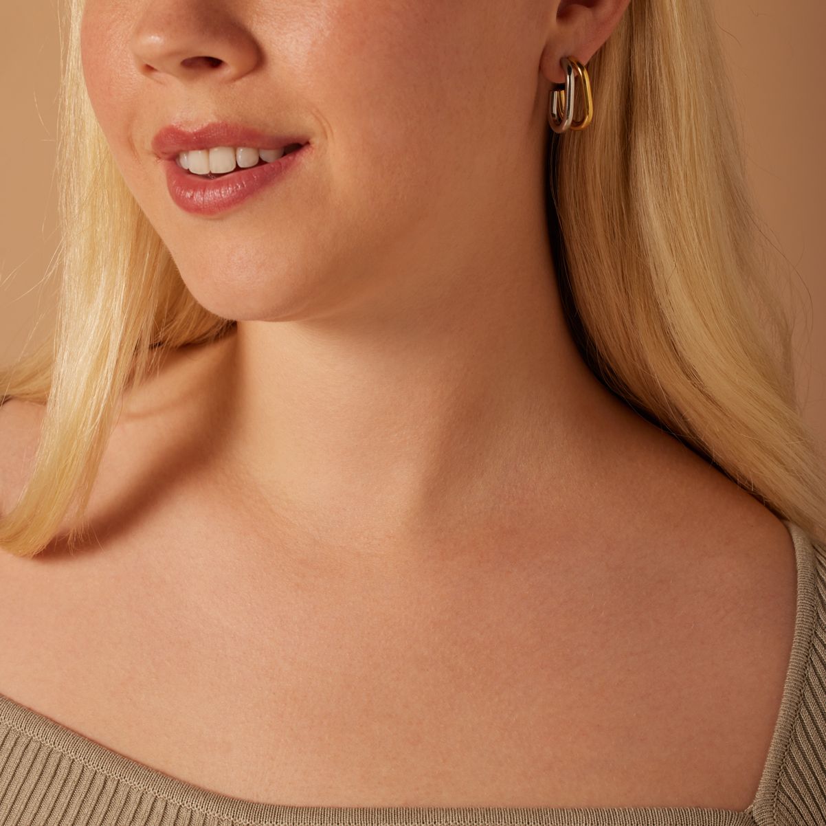 Stainless steel bicolor oorringen ovaal