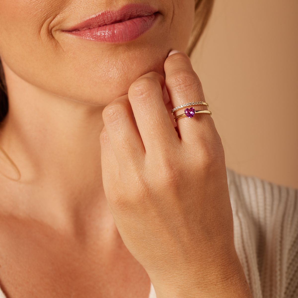 Zilveren goldplated ring hart met zirkonia voor dames