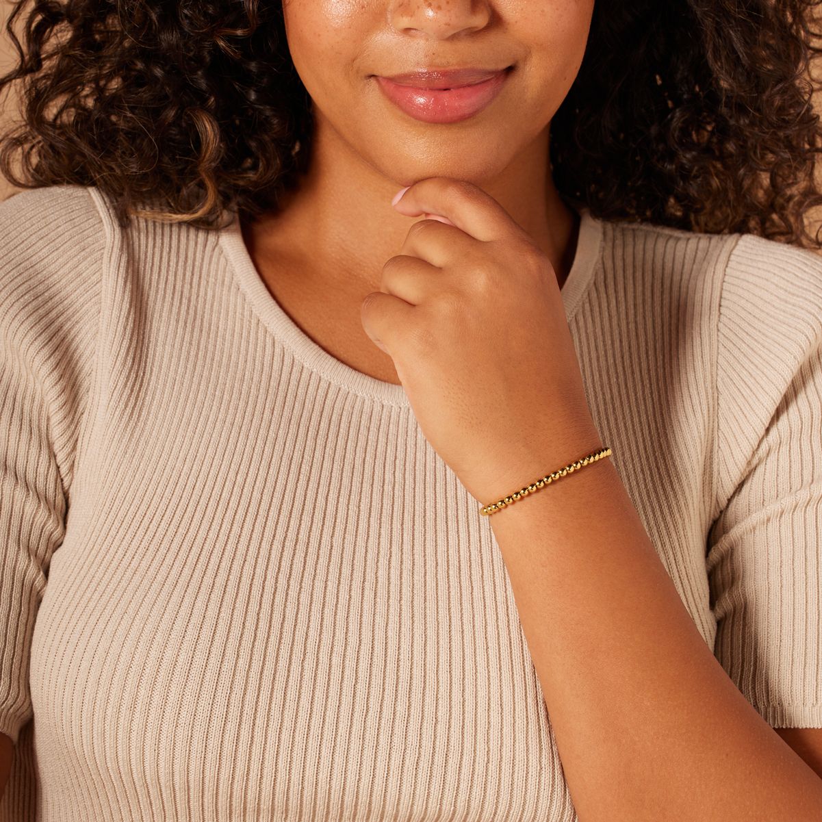 Stainless steel goldplated kralenarmband voor dames