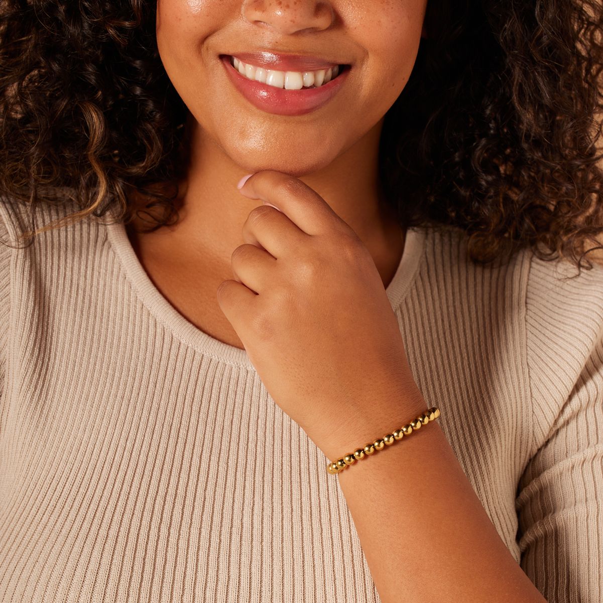 Stalen goldplated kralenarmband voor dames