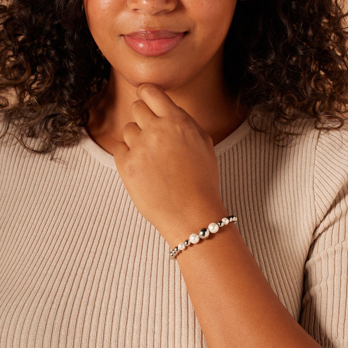 Stalen kralenarmband met parel voor dames