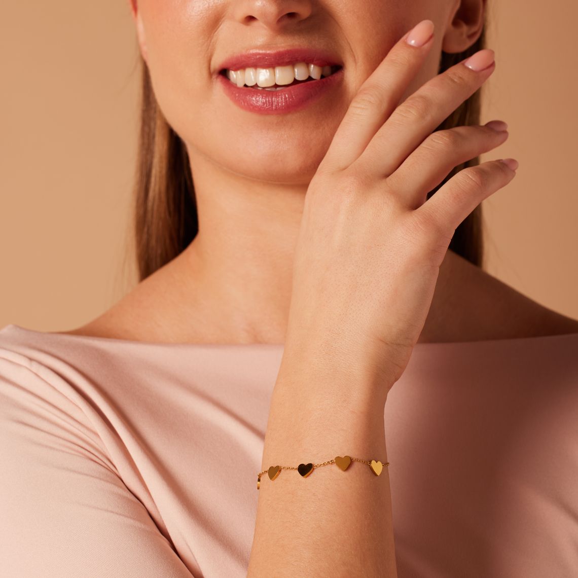 Edelstahl goldplattiertes Armband mit Herzen