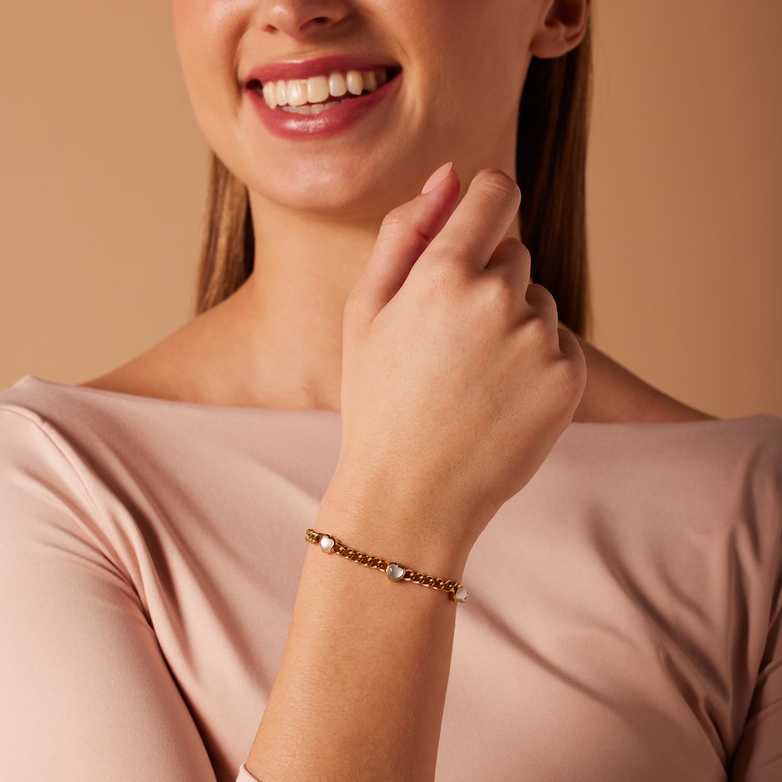 Stalen goldplated armband hart kristal