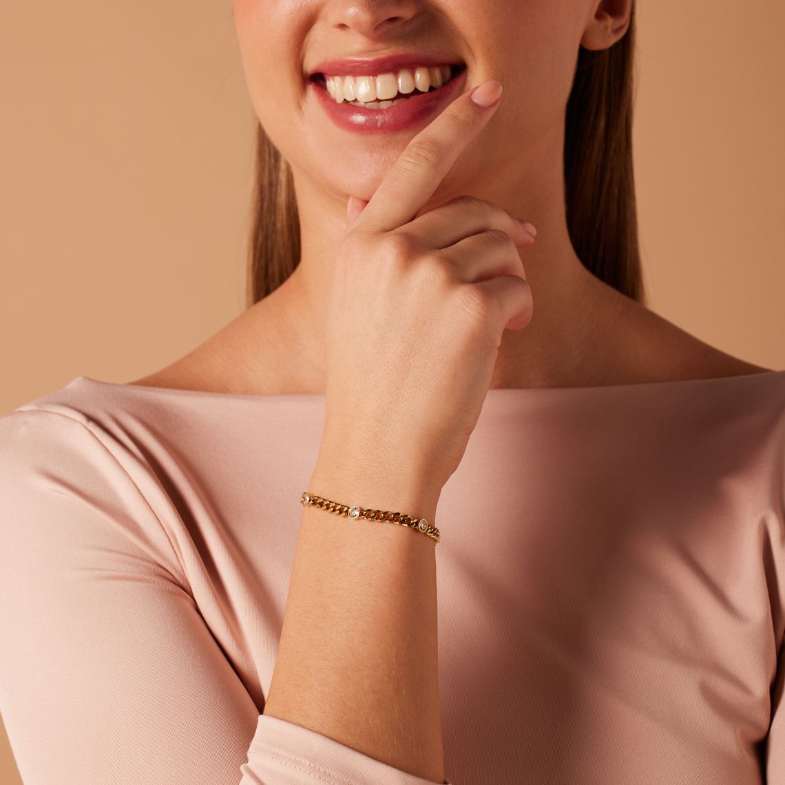 Stainless steel fantasiearmband met hanger rondje met zirkonia voor dames