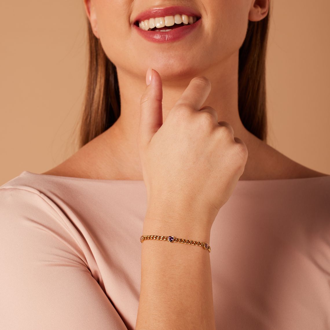 Stainless steel fantasiearmband hart met zirkonia voor dames