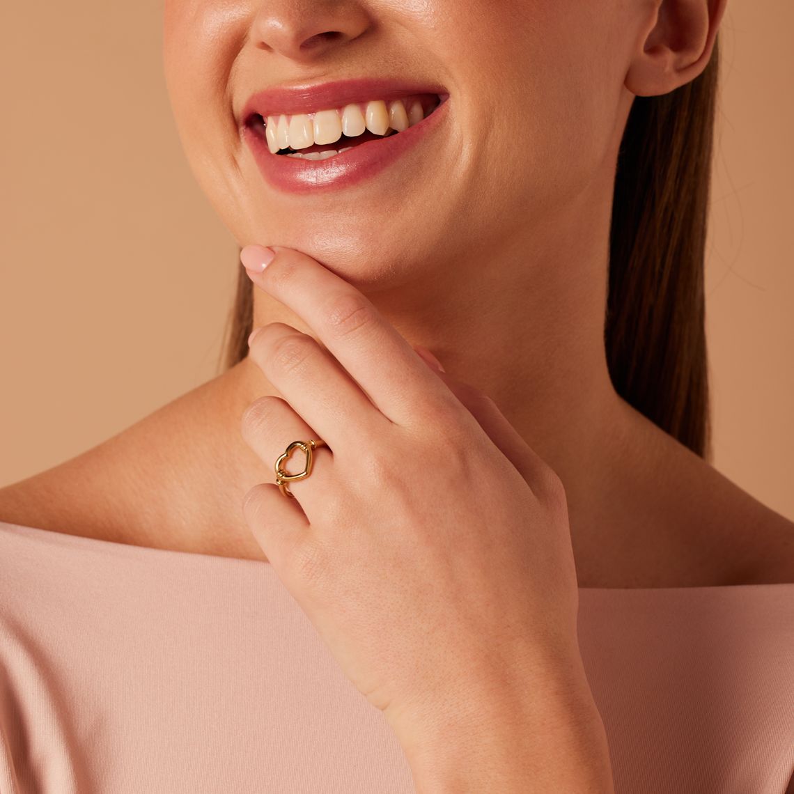 Stalen goldplated ring hart voor dames