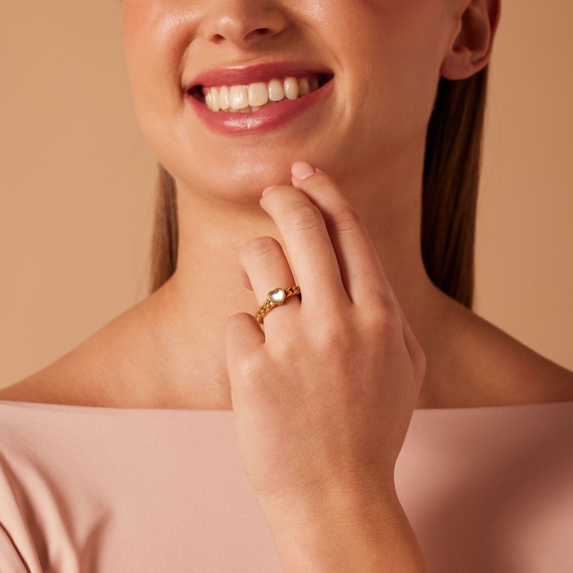 Stainless steel goldplated ring hart met kristal voor dames