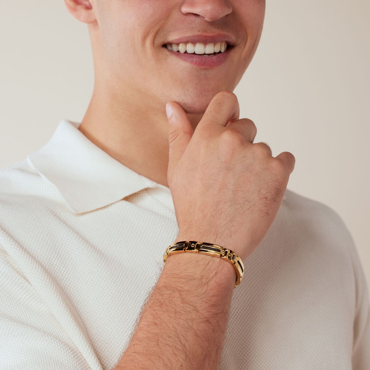 Stainless steel goldplated herenschakelarmband