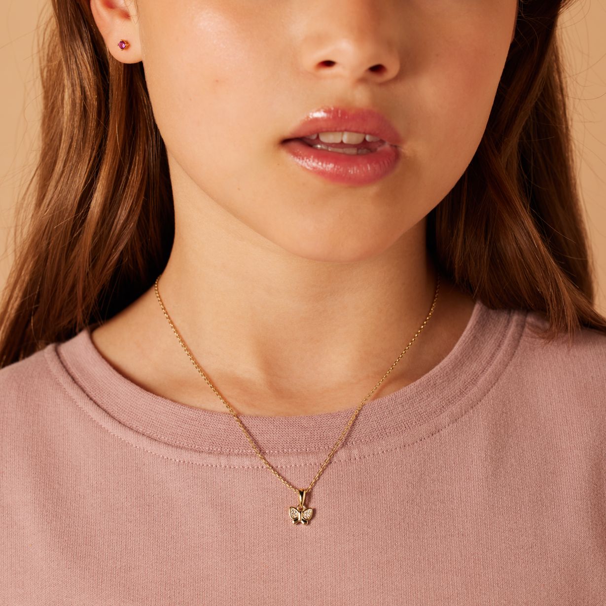 Zilveren goldplated ketting met vlinder