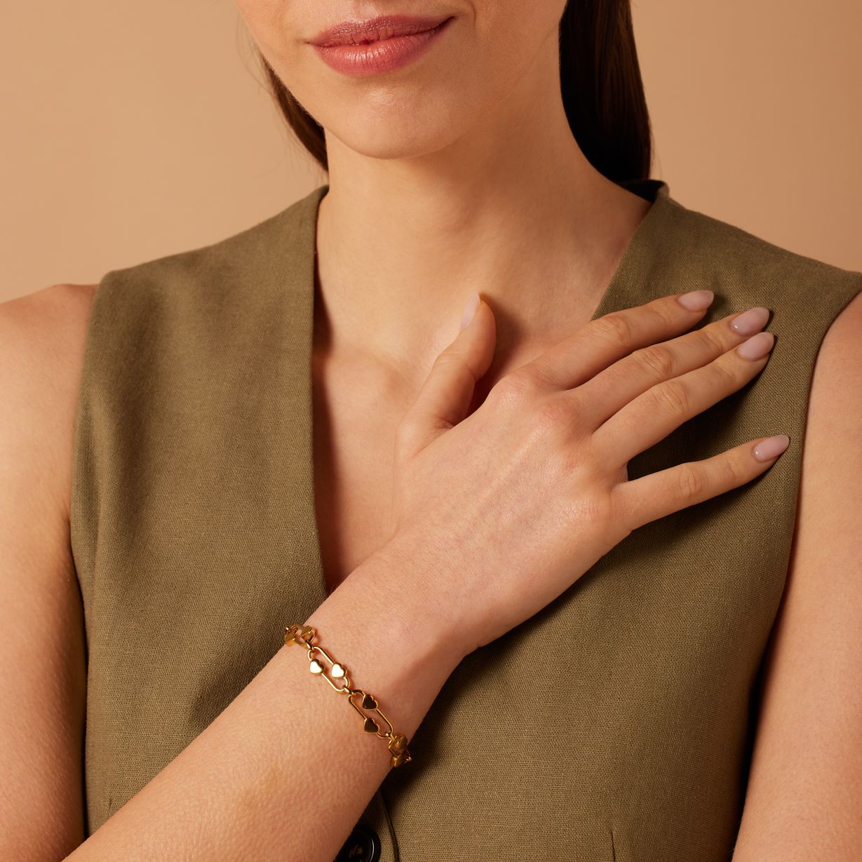 Stainless steel goldplated armband schakel hart