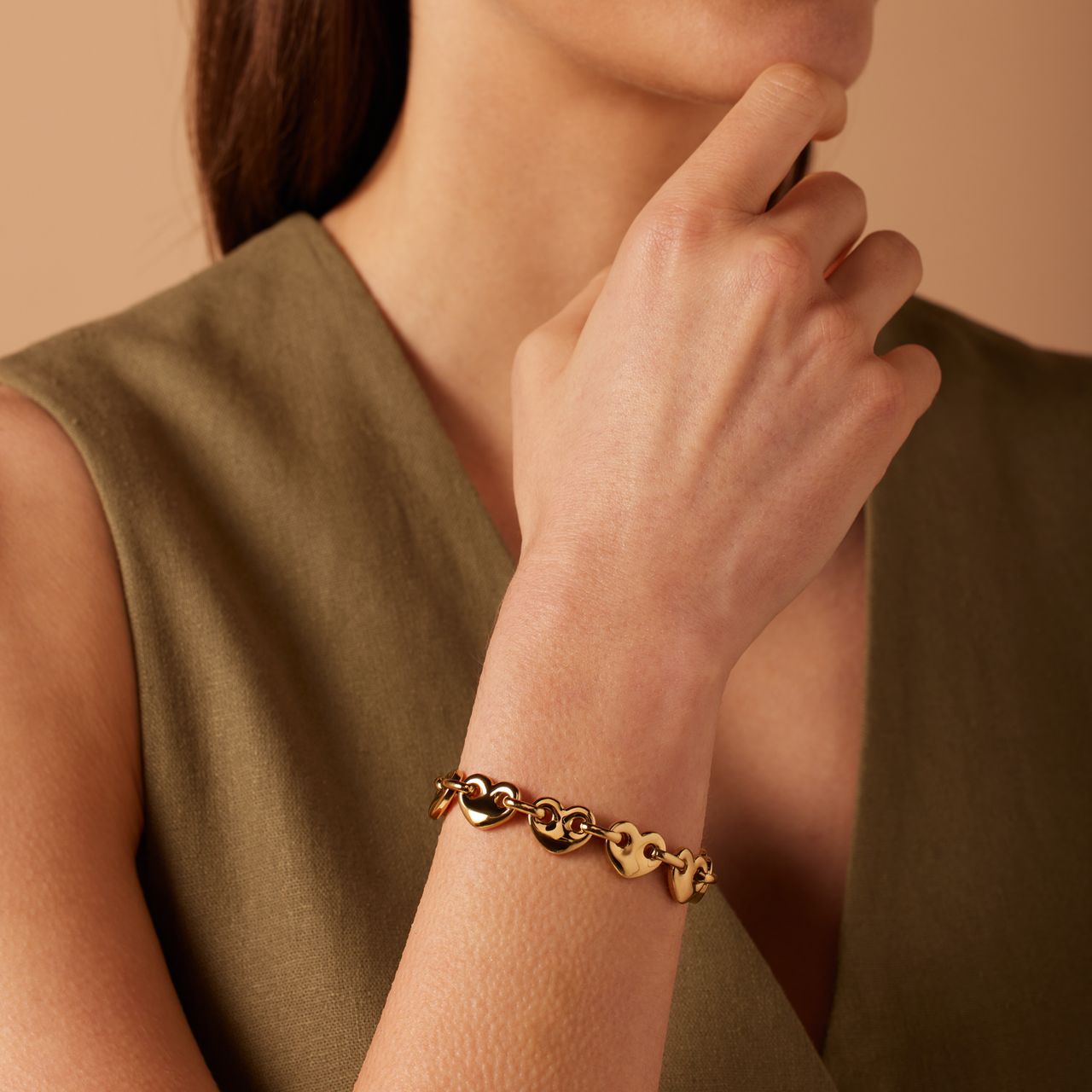 Stainless steel goldplated armband schakel hart